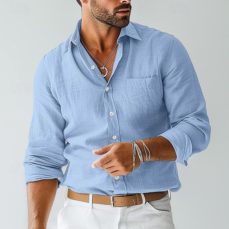 Men's Khaki Long Sleeve Button-Down Dress Shirt for Everyday Wear