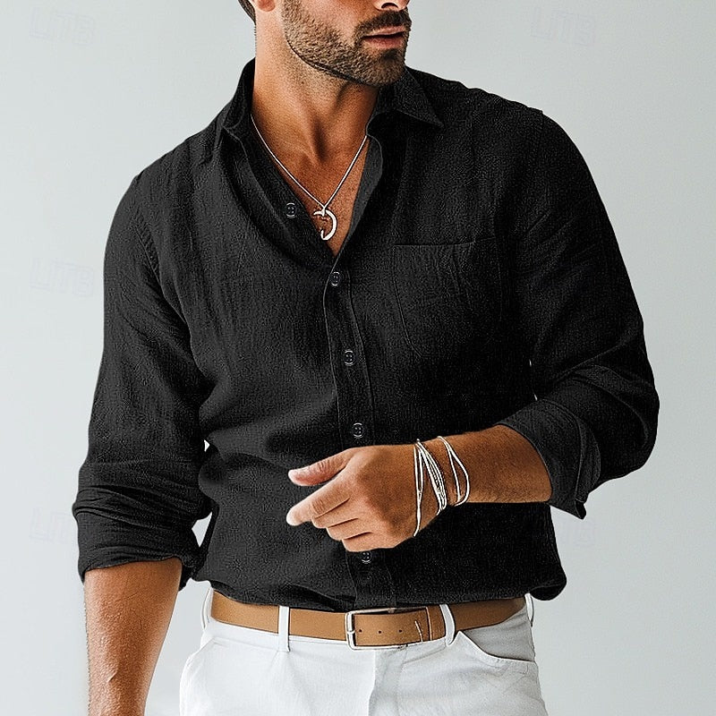 Men's Khaki Long Sleeve Button-Down Dress Shirt for Everyday Wear