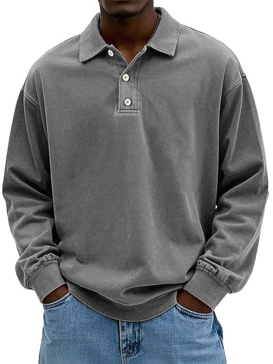Men's Long Sleeve Button-Down Polo Shirt for Daily Use Warm Gray