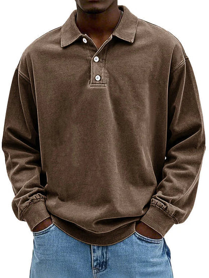Men's Long Sleeve Button-Down Polo Shirt for Daily Use Warm Brown