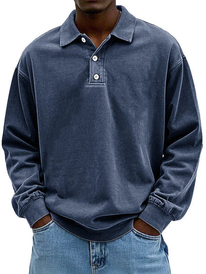 Men's Long Sleeve Button-Down Polo Shirt for Daily Use Warm