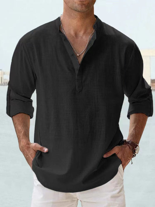 Men's Multi-Color Long Sleeve Casual Button-Down Shirt for Daily Use Black