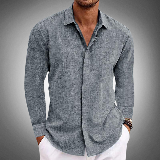 Men's Long Sleeve Casual Button-Down Shirt for Daily Use Gray