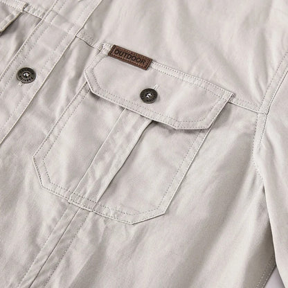 Men's Beige Long Sleeve Casual Button-Down Shirt for Everyday Wear