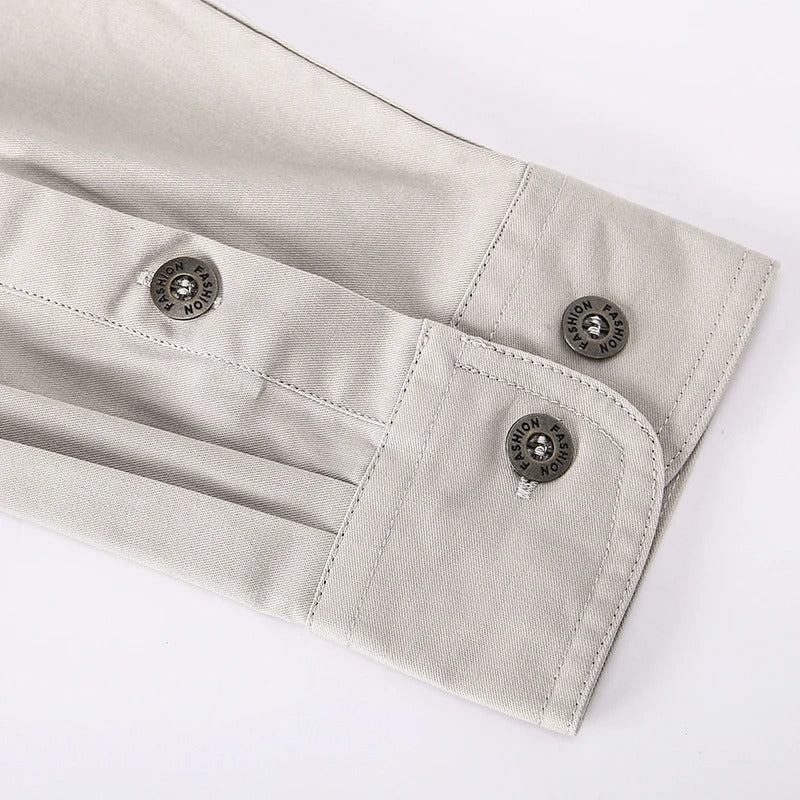 Men's Beige Long Sleeve Casual Button-Down Shirt for Everyday Wear