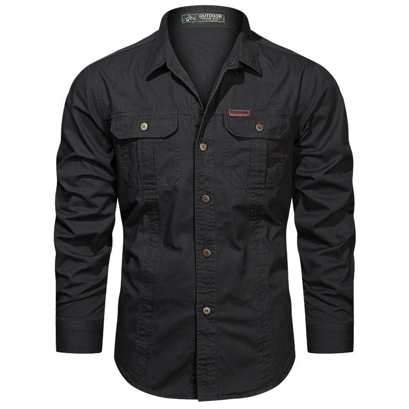 Men's Beige Long Sleeve Casual Button-Down Shirt for Everyday Wear Sort