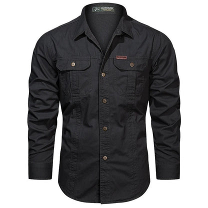 Men's Beige Long Sleeve Casual Button-Down Shirt for Everyday Wear Sort