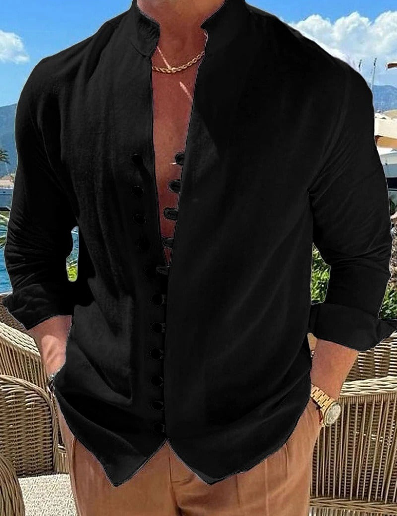 Men's Pink Long Sleeve Casual Button-Down Shirt for Everyday Wear Black
