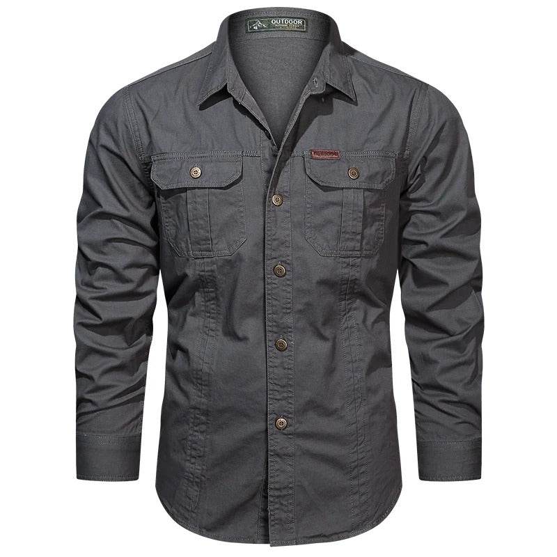 Men's Beige Long Sleeve Casual Button-Down Shirt for Everyday Wear Grey