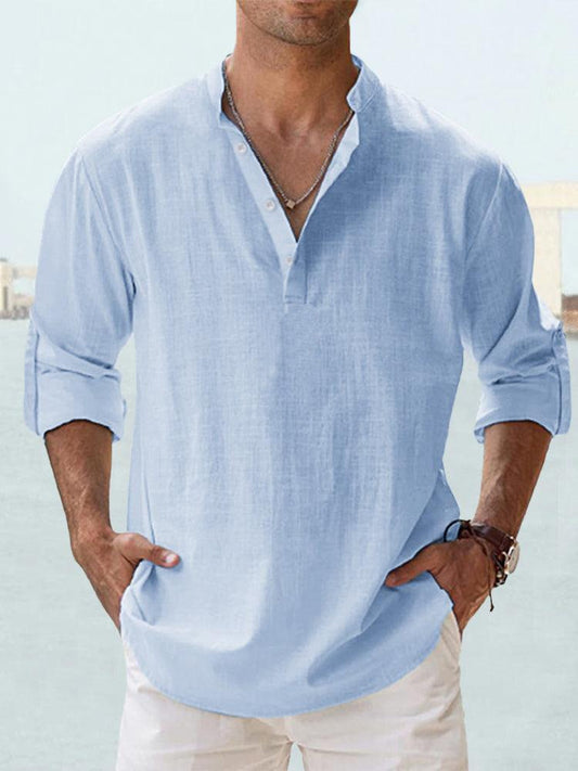 Men's Multi-Color Long Sleeve Casual Button-Down Shirt for Daily Use Light Blue