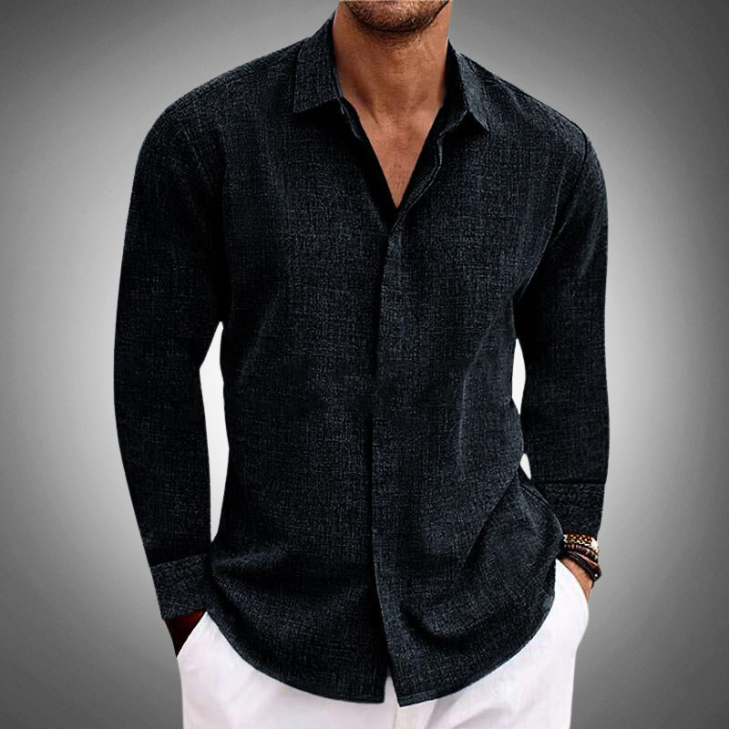 Men's Long Sleeve Casual Button-Down Shirt for Daily Use Black