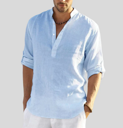 Men's Multi-Color Long Sleeve Casual Henley Shirt for Daily Use Warm Light Blue