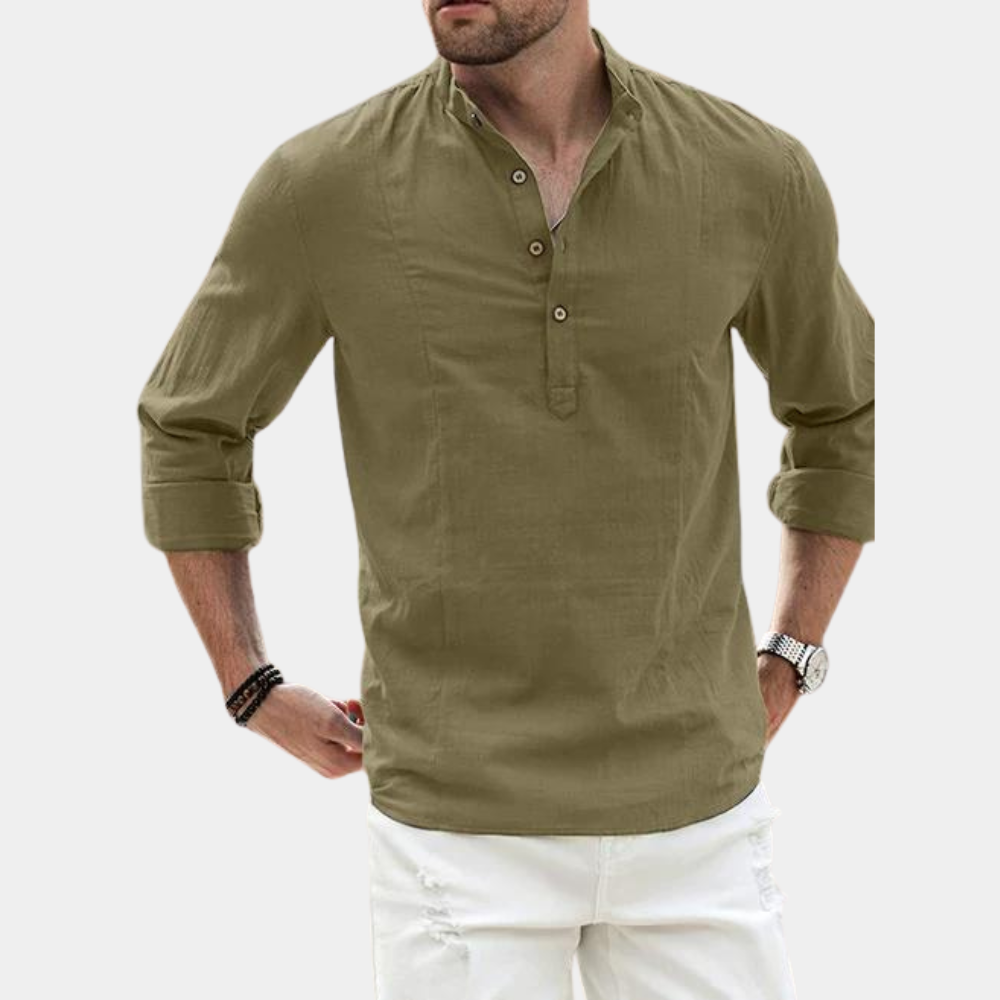 Men's Green Long Sleeve Casual Henley Shirt for Everyday Wear Green