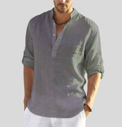 Men's Multi-Color Long Sleeve Casual Henley Shirt for Daily Use Warm Gray
