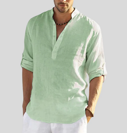 Men's Multi-Color Long Sleeve Casual Henley Shirt for Daily Use Warm Light Green