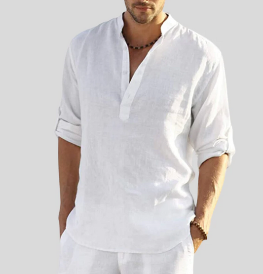 Men's Multi-Color Long Sleeve Casual Henley Shirt for Daily Use Warm White