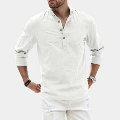 Men's Green Long Sleeve Casual Henley Shirt for Everyday Wear White
