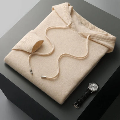 Men's Long Sleeve Knit Hoodie for Fall and Winter Everyday Wear Beige