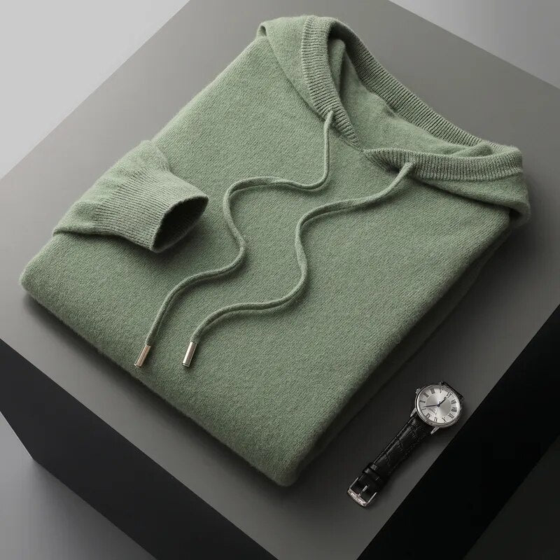 Men's Long Sleeve Knit Hoodie for Fall and Winter Everyday Wear Green