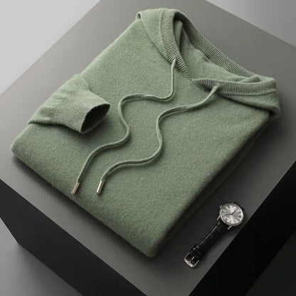Men's Long Sleeve Knit Hoodie for Fall and Winter Everyday Wear Green
