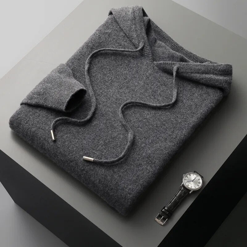 Men's Long Sleeve Knit Hoodie for Fall and Winter Everyday Wear Dark Gray