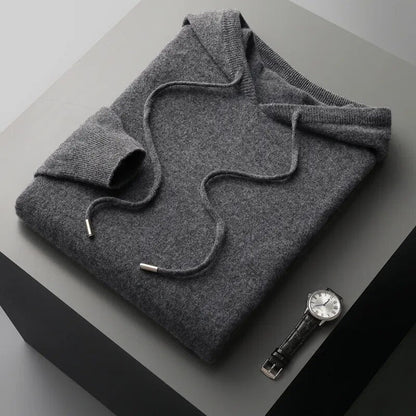 Men's Long Sleeve Knit Hoodie for Fall and Winter Everyday Wear Dark Gray