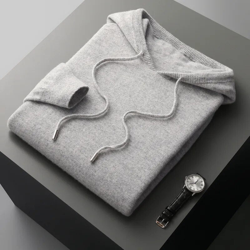 Men's Long Sleeve Knit Hoodie for Fall and Winter Everyday Wear Light Grey