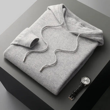 Men's Long Sleeve Knit Hoodie for Fall and Winter Everyday Wear Light Grey