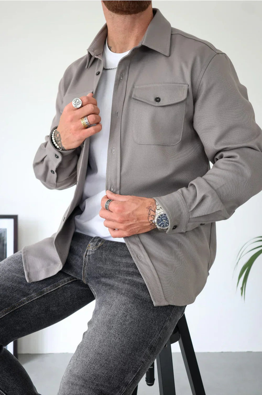 Men's Long Sleeve Shirt Jacket for Fall and Winter Everyday Wear Grey