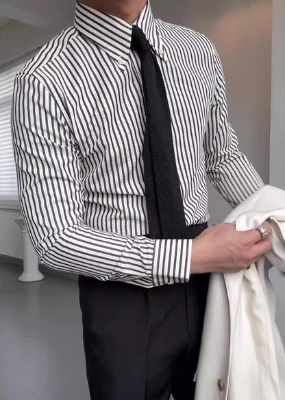 Men's Long Sleeve Striped Button-Up Shirt for Daily Use