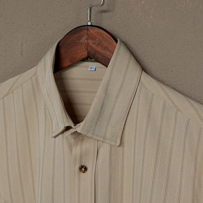 Men's Apricot Long Sleeve Striped Casual Shirt for Everyday Wear