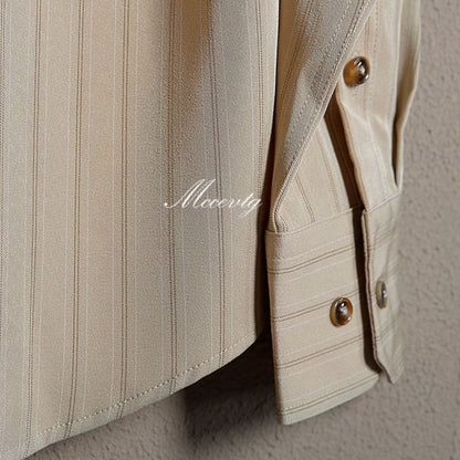 Men's Apricot Long Sleeve Striped Casual Shirt for Everyday Wear