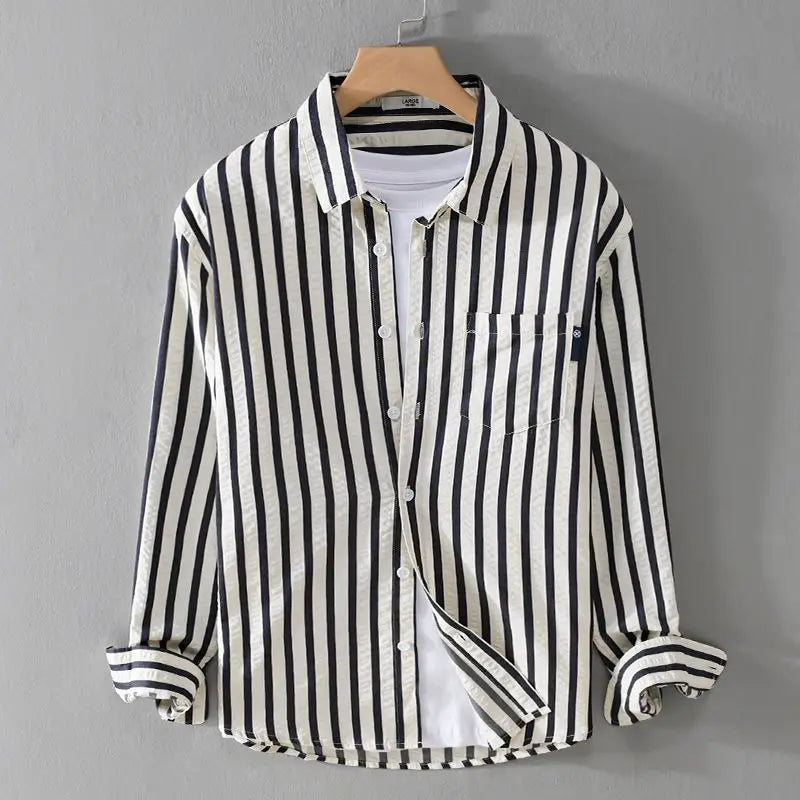 Men's Multi-Color Long Sleeve Striped Casual Shirt for Daily Use Warm Black