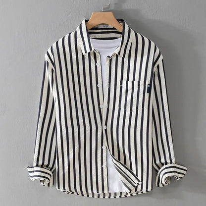Men's Multi-Color Long Sleeve Striped Casual Shirt for Daily Use Warm Black