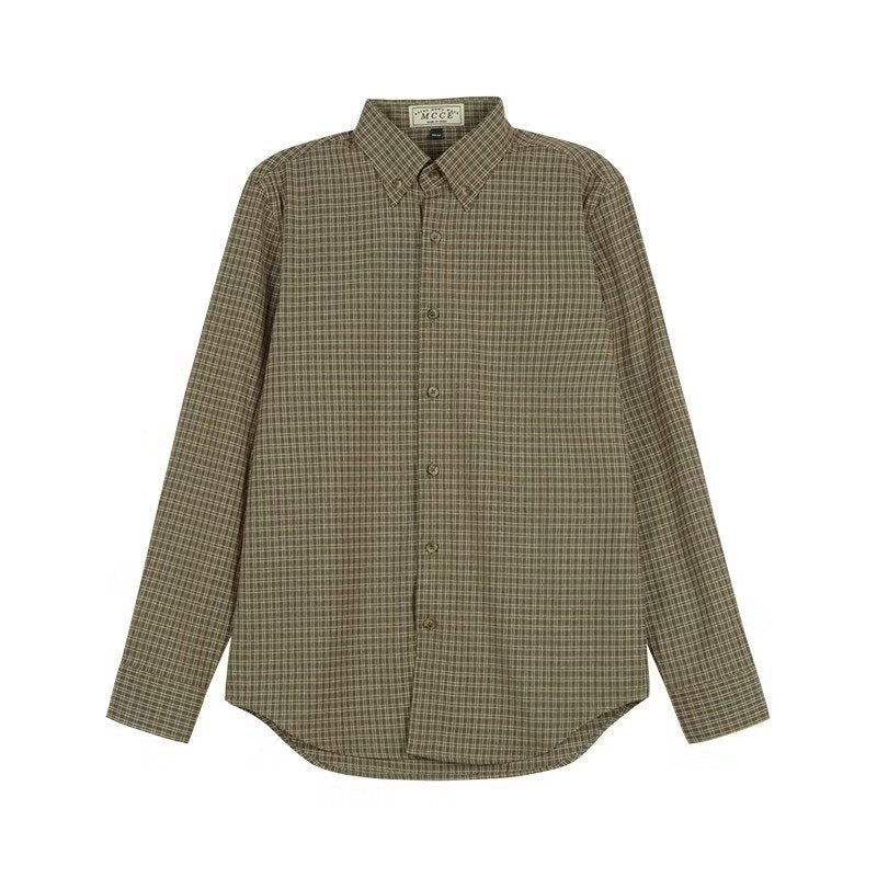 Men's Apricot Long Sleeve Striped Casual Shirt for Everyday Wear Green