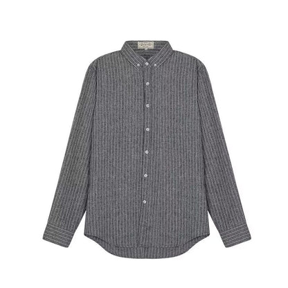 Men's Apricot Long Sleeve Striped Casual Shirt for Everyday Wear Grey