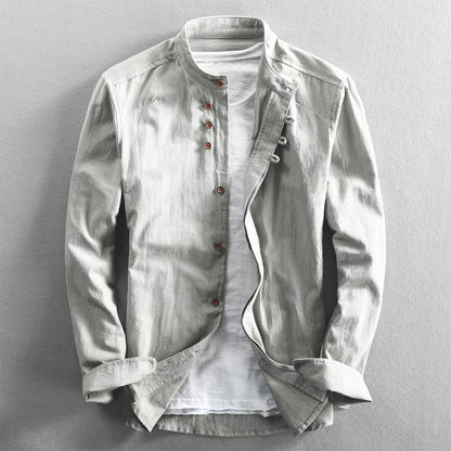 Men's Mandarin Collar Button-Down Dress Shirt for Daily Use Gray