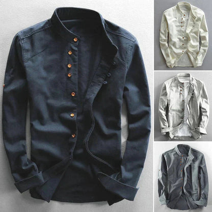 Men's Mandarin Collar Button-Down Dress Shirt for Daily Use