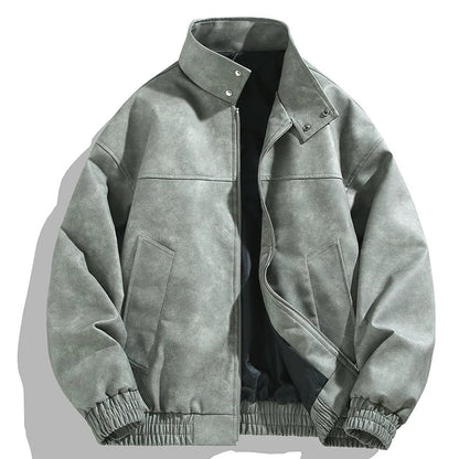 Men's Stylish Durable Leather Jacket - Perfect Outerwear Choice Washed Olive