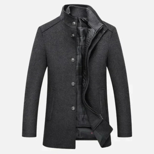 Men's Mid-Length Stand Collar Overcoat for Daily Use Warm Gray