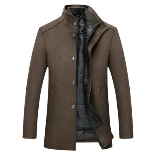Men's Mid-Length Stand Collar Overcoat for Daily Use Warm Brown