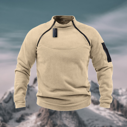 Men's Mock Neck Quarter Zip Sweater for Fall and Winter Everyday Wear Beige