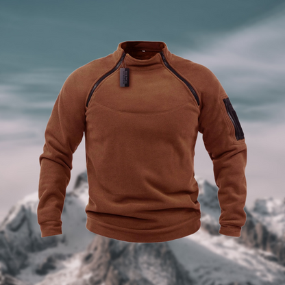 Men's Mock Neck Quarter Zip Sweater for Fall and Winter Everyday Wear Brown
