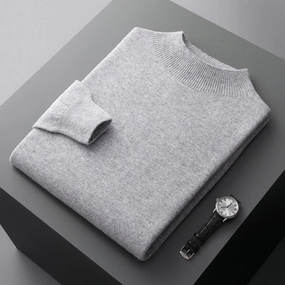 Men's Mock Neck Sweater for Fall and Winter Everyday Wear Light Grey