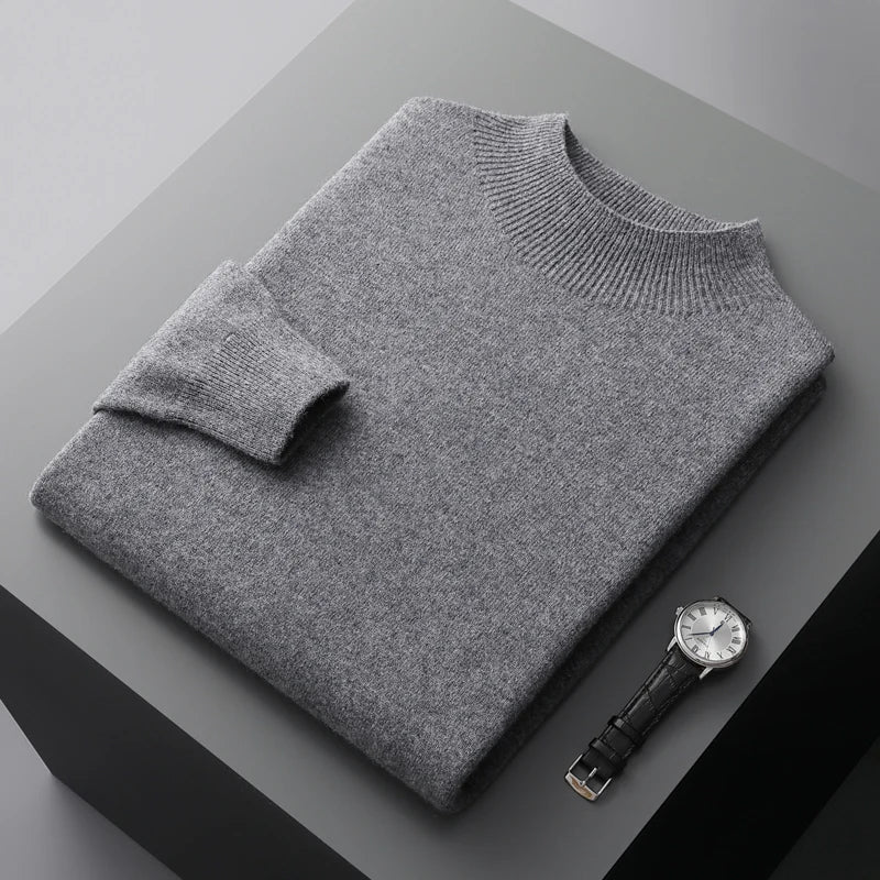 Men's Mock Neck Sweater for Fall and Winter Everyday Wear Dark Grey