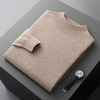Men's Mock Neck Sweater for Fall and Winter Everyday Wear Camel