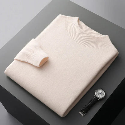Men's Mock Neck Sweater for Fall and Winter Everyday Wear Beige