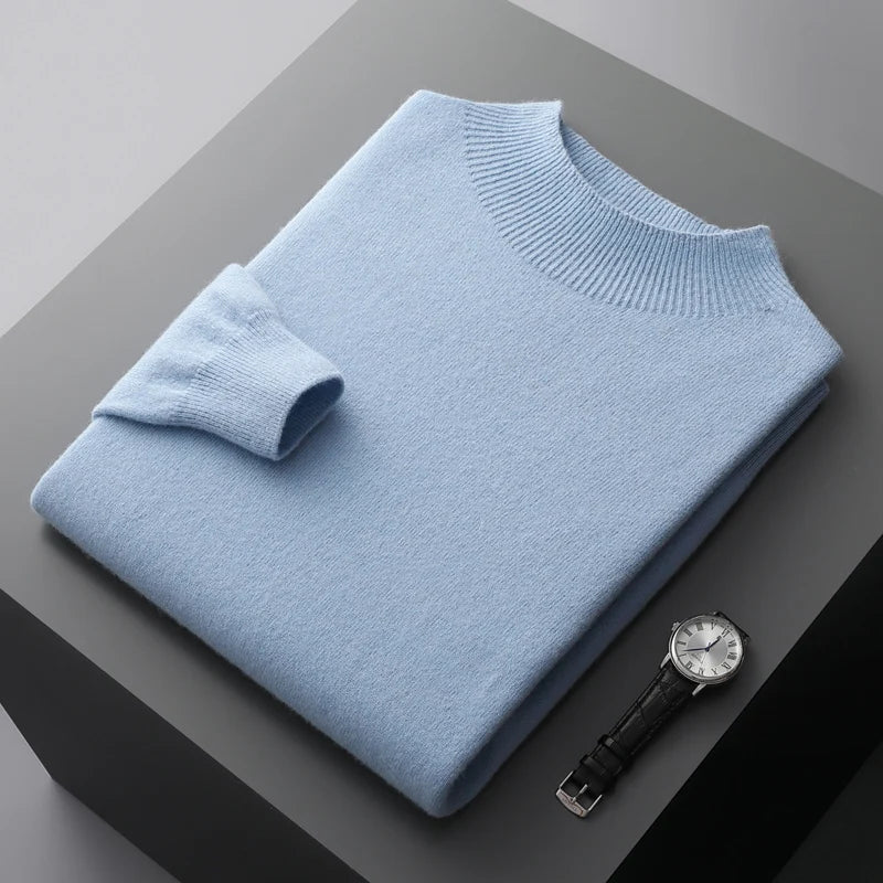 Men's Mock Neck Sweater for Fall and Winter Everyday Wear Light Blue