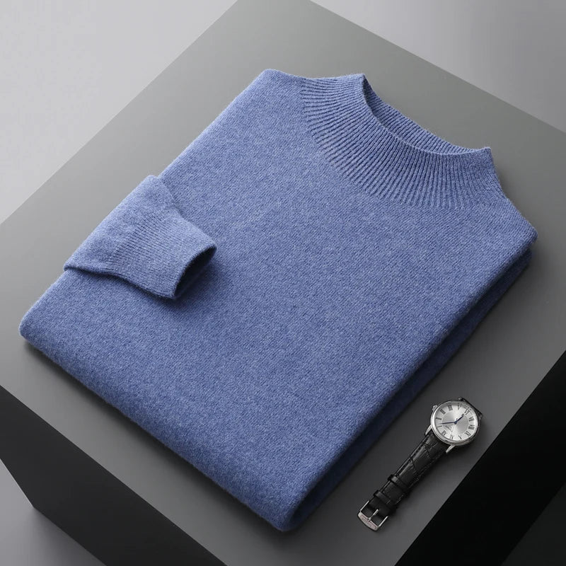 Men's Mock Neck Sweater for Fall and Winter Everyday Wear Blue