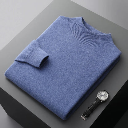 Men's Mock Neck Sweater for Fall and Winter Everyday Wear Blue